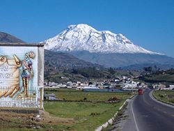 Chimborazo volcano seen from a highway.