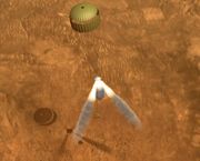 Descent is halted by retrorockets and lander is dropped 10m (30 ft) to the surface.