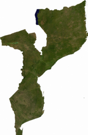 Satellite image of Mozambique, generated from raster graphics data supplied by The Map Library