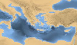 Map of eastern Mediterranean and Greece during 10.000 BC.