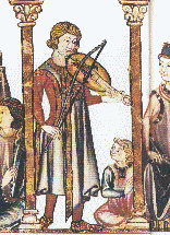 A musician plays the vielle in a 14th century Medieval manuscript