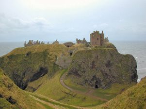 Dunnottar Castle in the Mearns occupies one of the best defensive locations in Great Britain. The site was in use throughout the High Middle Ages, and the castle itself dates to the thirteenth century.