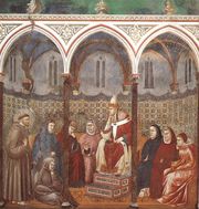 St Francis preaches in the presence of pope Honorius III, ascribed to Giotto or to the Master of the Legend of St Francis