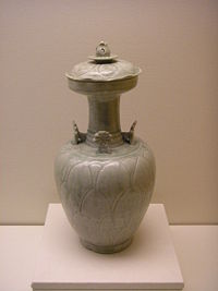 A 10th-11th century Longquan stoneware vase from Zhejiang province, during the Song Dynasty.