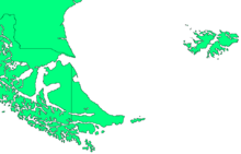 The position of the Falklands relative to Argentine and Chilean Tierra del Fuego and Patagonia