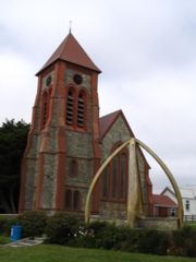 Christ Church Cathedral with whale bone arch, Stanley.