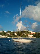 An IOD racer on a mooring in Hamilton Harbour, Bermuda