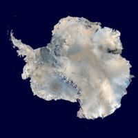 A satellite composite image of Antarctica