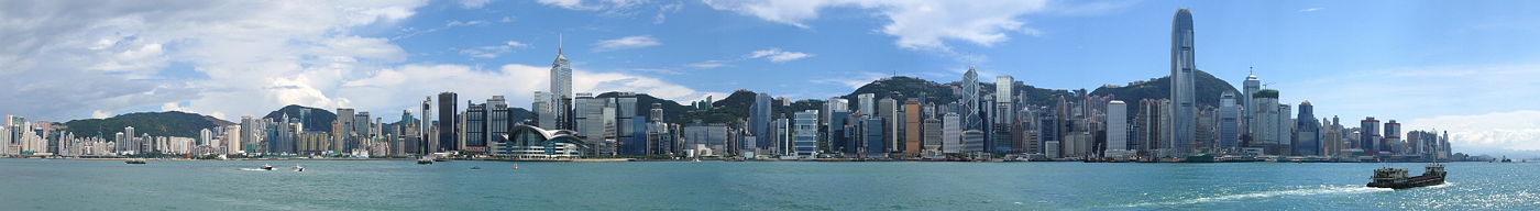 A panoramic view of northern Hong Kong Island between North Point in the east (left) and Central in the west (right).