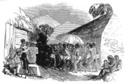 Joseph Merrick (shown here attending an Isubu funeral in 1845) was a Jamaican Baptist missionary who established a church among the Isubu of the coast.