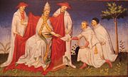 Niccolo and Maffeo Polo remitting a letter from Kubilai to Pope Gregory X in 1271.