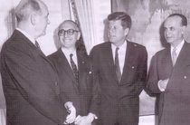 Pres. Arturo Frondizi (2nd from left) hosts Pres. Kennedy, 1961.  Frondizi's policies encouraged foreign and local investment in energy and industry, making Argentina nearly self-sufficient in both.