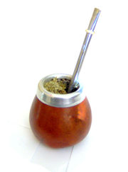 Yerba mate (an invigorating green tea) in its traditional gourd.