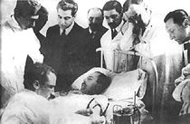 Dr. Luis Agote (2nd from right) overseeing history's first safe and effective blood transfusion, 1914.