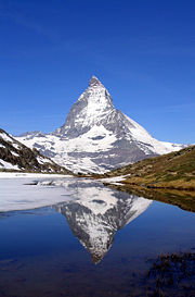The Matterhorn (or Cervino) near the Swiss village of Zermatt in the canton of Valais.