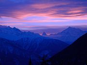 A sunset in the Swiss Alps. View from Bettmeralp, Valais.