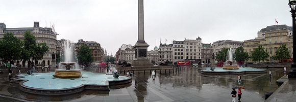 Panorama of Trafalgar Square from the National Gallery, autumn 2005.