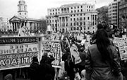 A demonstration in Trafalgar Square.