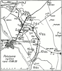 Positions around Warsaw, early morning on August 15.