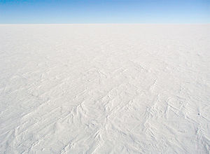 Ice sheets expand during an ice age. This image is of the Antarctic ice sheet.
