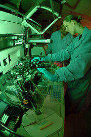 An allergy testing machine being operated in the diagnostic immunology lab at Lackland Air Force Base