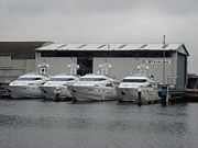 4 Fairline Yachts outside Fairline's Ipswich testing facility