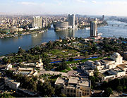 View of Cairo, the largest city in Africa and the Middle East. The Cairo Opera House (bottom-right) is the main performing arts venue in the Egyptian capital.