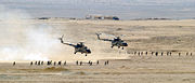 Two Egyptian Mi-17 helicopters after unloading troops during an exercise.