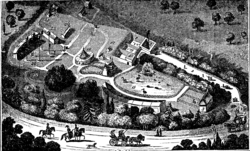 Bird's eye view of the Gardens of the Zoological Society, circa 1828