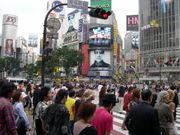 A view of Shibuya crossing, an example of Tokyo's often crowded streets.