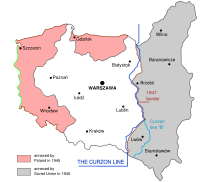 At the end of World War II, the gray territories were transferred from Poland to the Soviet Union, and the pink territories from Germany to Poland