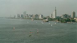 Lagos Island as seen from the harbour near Victoria Island.