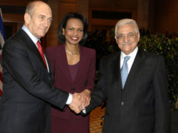 Mahmoud Abbas meets with Condoleezza Rice and Ehud Olmert