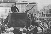 Vladimir Lenin addressing a crowd in 1920.