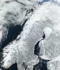 Satellite image of continental Norway in winter