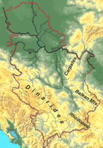 Mountain ranges and major rivers of Serbia.