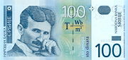 Nikola Tesla on 100 Serbian dinar banknote