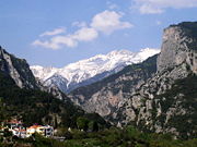 View of Mount Olympus (2,917 metres (9,570 ft)) from the town of Litochoro.