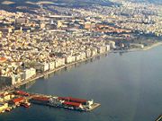 Aerial view of Thessaloniki's central districts. Thessaloniki is Greece's second largest city and a major economic, industrial, commercial and cultural center.