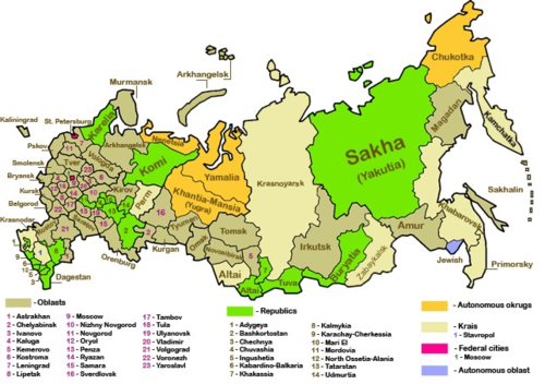 Map of the federal subjects of the Russian Federation