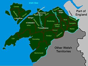Principal administrative divisions of medieval Gwynedd (traditional territorial extent)
