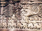 A Khmer army going to war against the Cham, from a relief on the Bayon