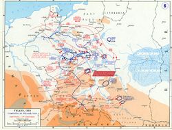 In Poland, fast moving armies encircled Polish forces (blue circles), but the blitzkrieg idea never really took hold – artillery and infantry forces acted in time-honoured fashion to crush these pockets.