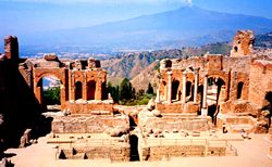 Ruins of Greek Theater in the colony at Taormina in present day Italy