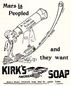 An 1893 soap ad playing on the popular idea that Mars was populated.