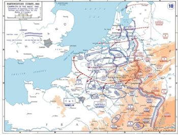 The disposition of forces and the 1940 campaign in France and the Low Countries.