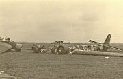 A burned out German Junkers Ju 52 transport lying in a Dutch field. 50 percent of the Luftwaffe's Transportgruppen was destroyed during the assault
