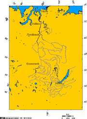 The Yenisei River basin, Lake Baikal, and the settlements of Dikson, Dudinka, Turukhansk, Krasnoyarsk, Irkutsk.
