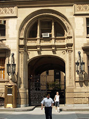 The entrance to the Dakota building where Lennon was shot.