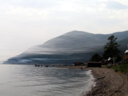 The lake in the summer, as seen from Bolshiye Koty on the southwest shore.